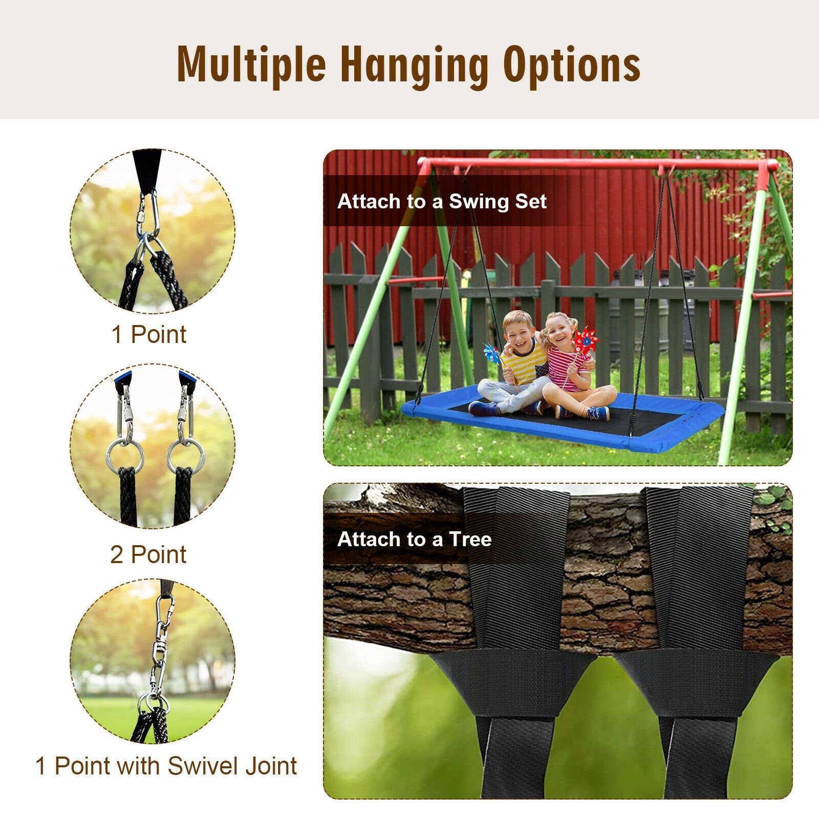 60 Inch Platform Tree Swing Outdoor with 2 Hanging Straps, Blue Swing & Playsets   at Gallery Canada