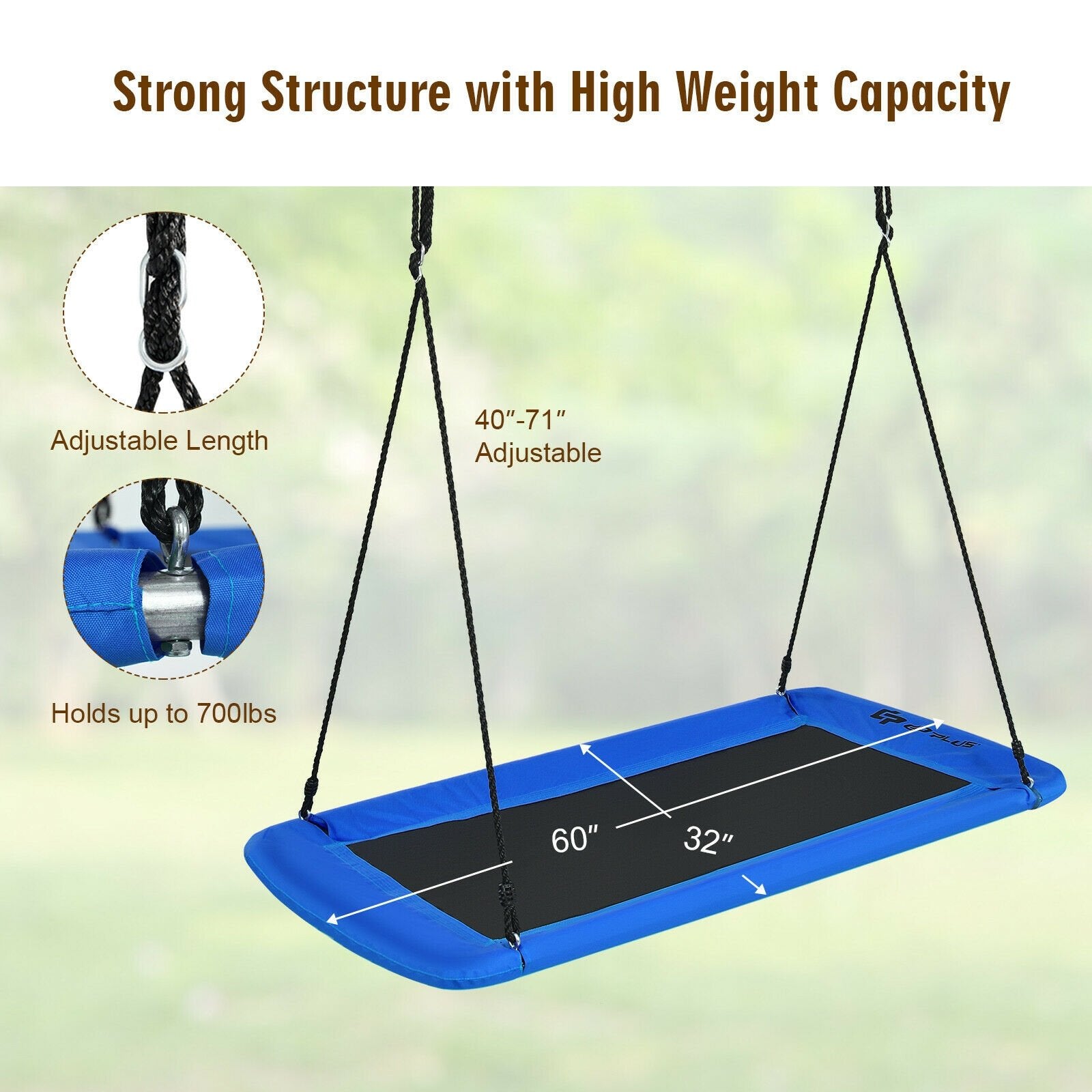 60 Inch Platform Tree Swing Outdoor with 2 Hanging Straps, Blue Swing & Playsets   at Gallery Canada