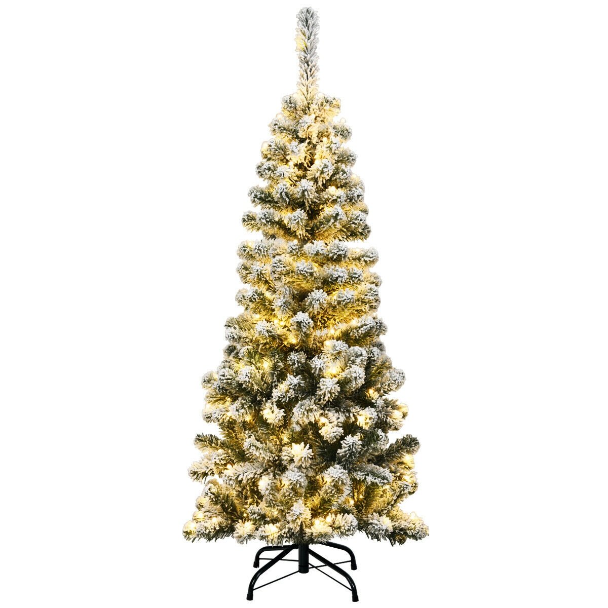 4.5 Feet Pre-Lit Snow Flocked Pencil Christmas Tree with 150 LED Light, Green Christmas Tree   at Gallery Canada