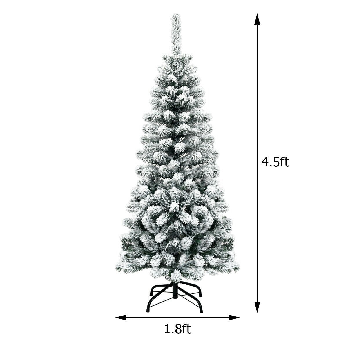 4.5 Feet Pre-Lit Snow Flocked Pencil Christmas Tree with 150 LED Light, Green - Gallery Canada