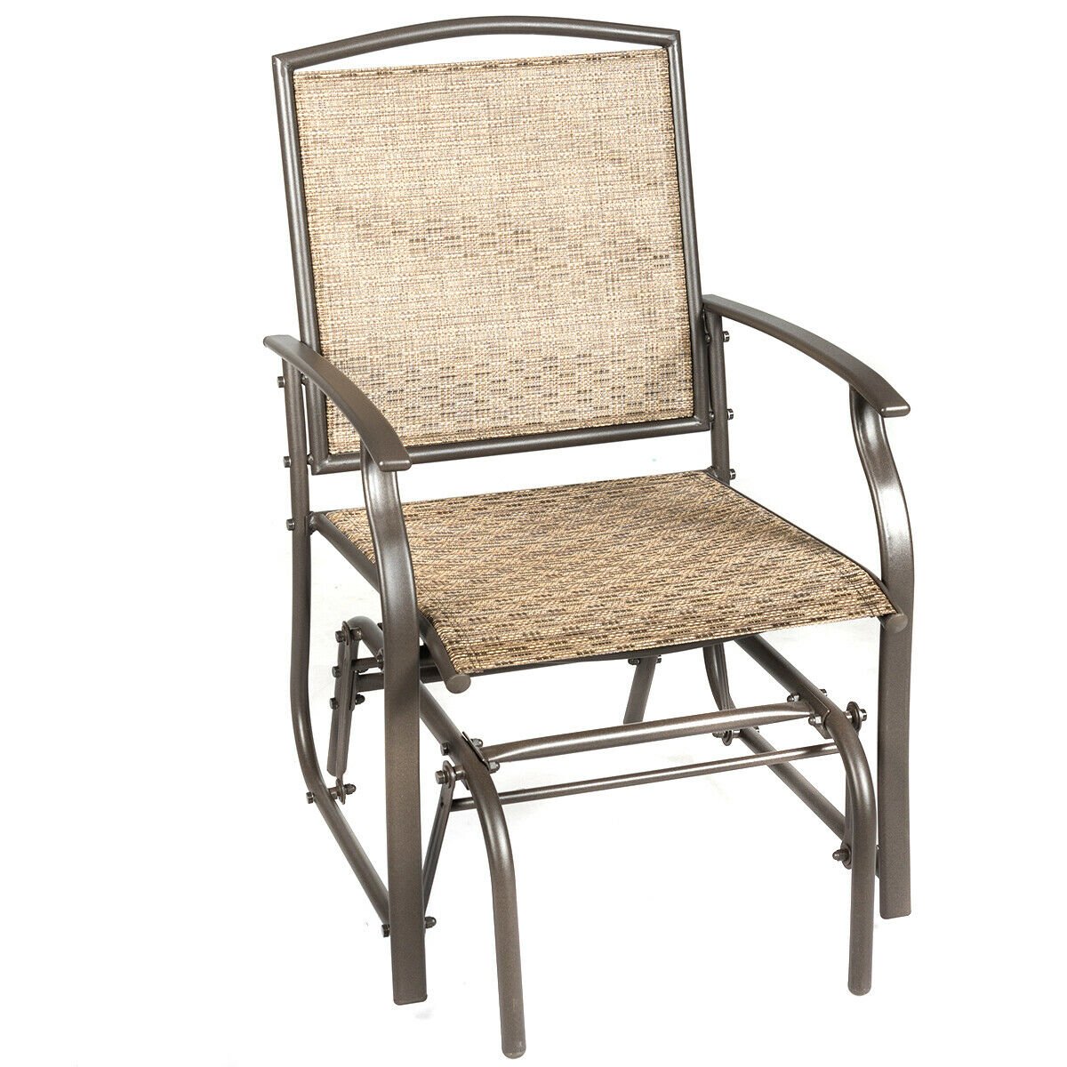 Steel Frame Garden Swing Single Glider Chair Rocking Seating, Brown Patio Rocking Chairs & Gliders   at Gallery Canada