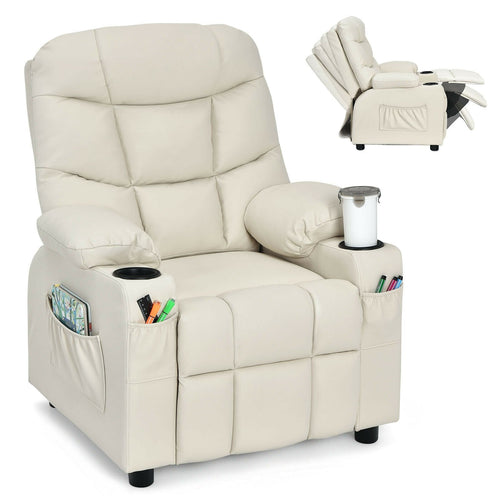 Kids Recliner Chair with Cup Holder and Footrest for Children, Beige