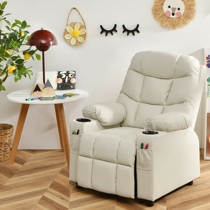 Kids Recliner Chair with Cup Holder and Footrest for Children, Beige - Gallery Canada