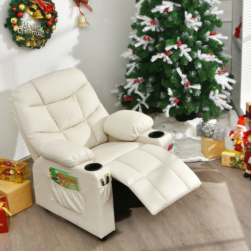 Kids Recliner Chair with Cup Holder and Footrest for Children, Beige