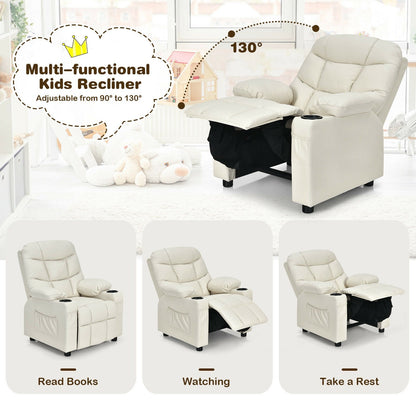 Kids Recliner Chair with Cup Holder and Footrest for Children, Beige Kids Chairs & Seating   at Gallery Canada