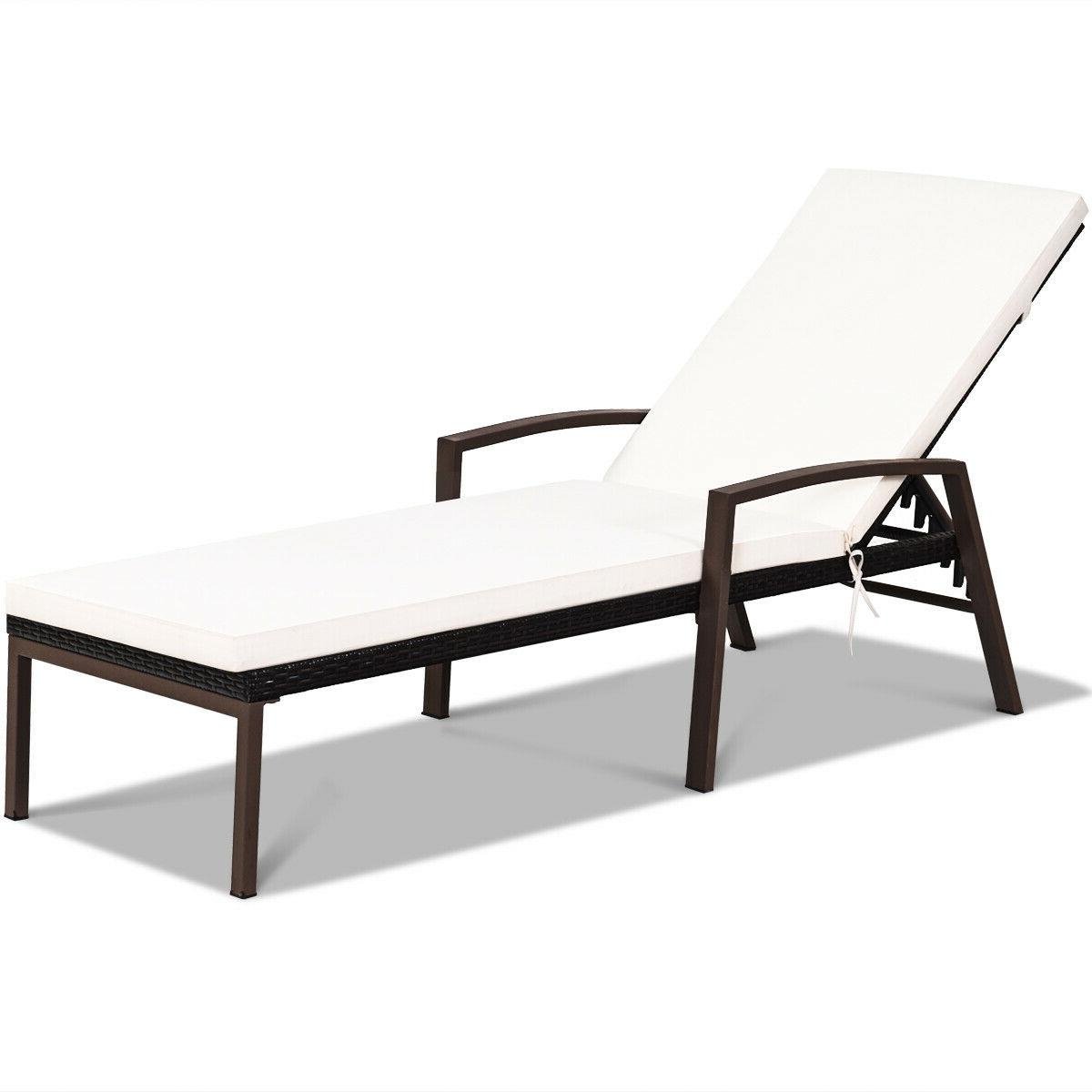 Patio Rattan Lounge Chaise Recliner with Back Adjustable Cushioned, White Outdoor Chaise Lounges   at Gallery Canada