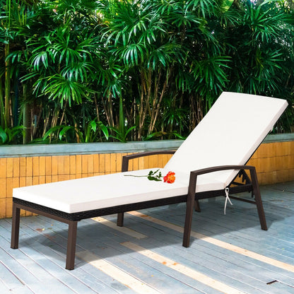 Patio Rattan Lounge Chaise Recliner with Back Adjustable Cushioned, White Outdoor Chaise Lounges   at Gallery Canada