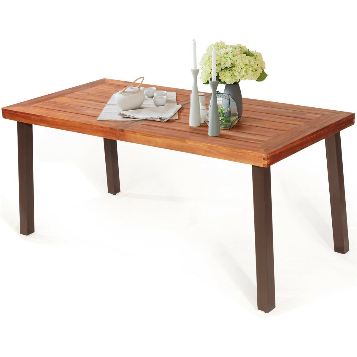 Rectangular Acacia Wood Rustic Dining Furniture Table, Brown Patio Dining Tables   at Gallery Canada