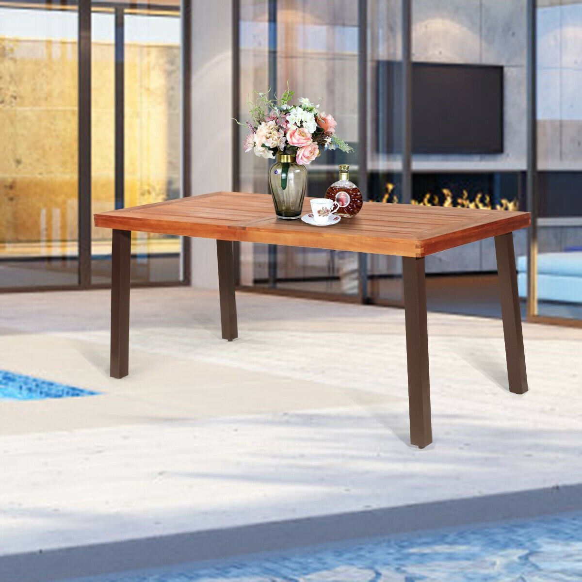 Rectangular Acacia Wood Rustic Dining Furniture Table, Brown Patio Dining Tables   at Gallery Canada