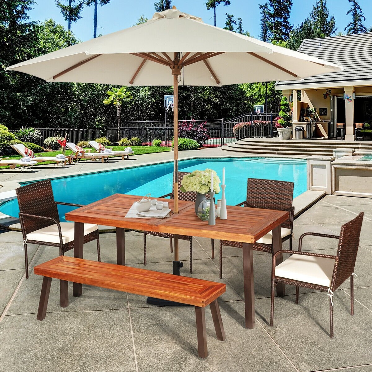 Rectangular Acacia Wood Rustic Dining Furniture Table, Brown Patio Dining Tables   at Gallery Canada