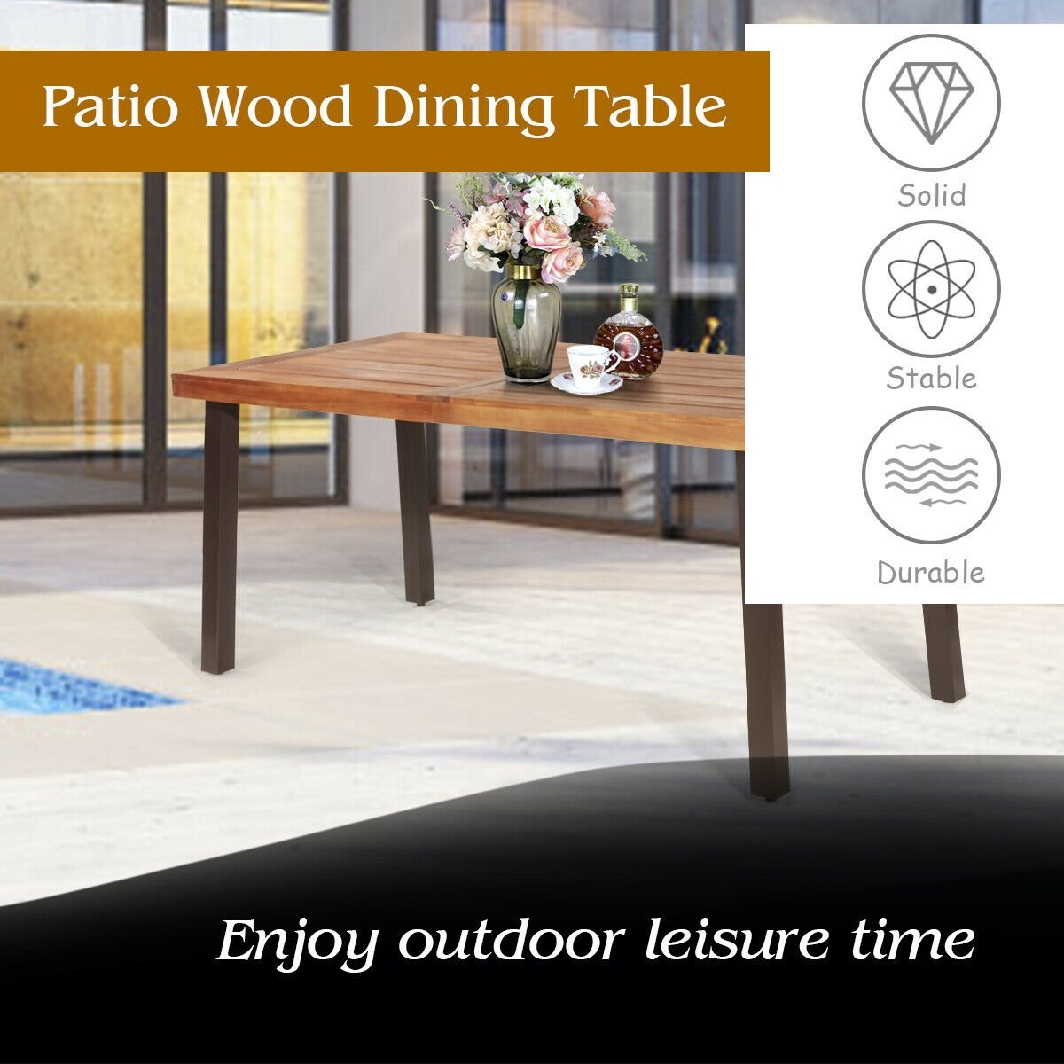 Rectangular Acacia Wood Rustic Dining Furniture Table, Brown Patio Dining Tables   at Gallery Canada