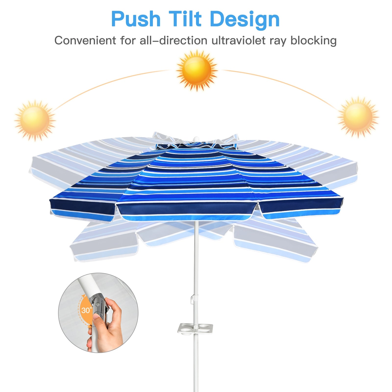 7.2 Feet Portable Outdoor Beach Umbrella with Sand Anchor and Tilt Mechanism for Poolside and Garden, Navy Outdoor Umbrellas at Gallery Canada