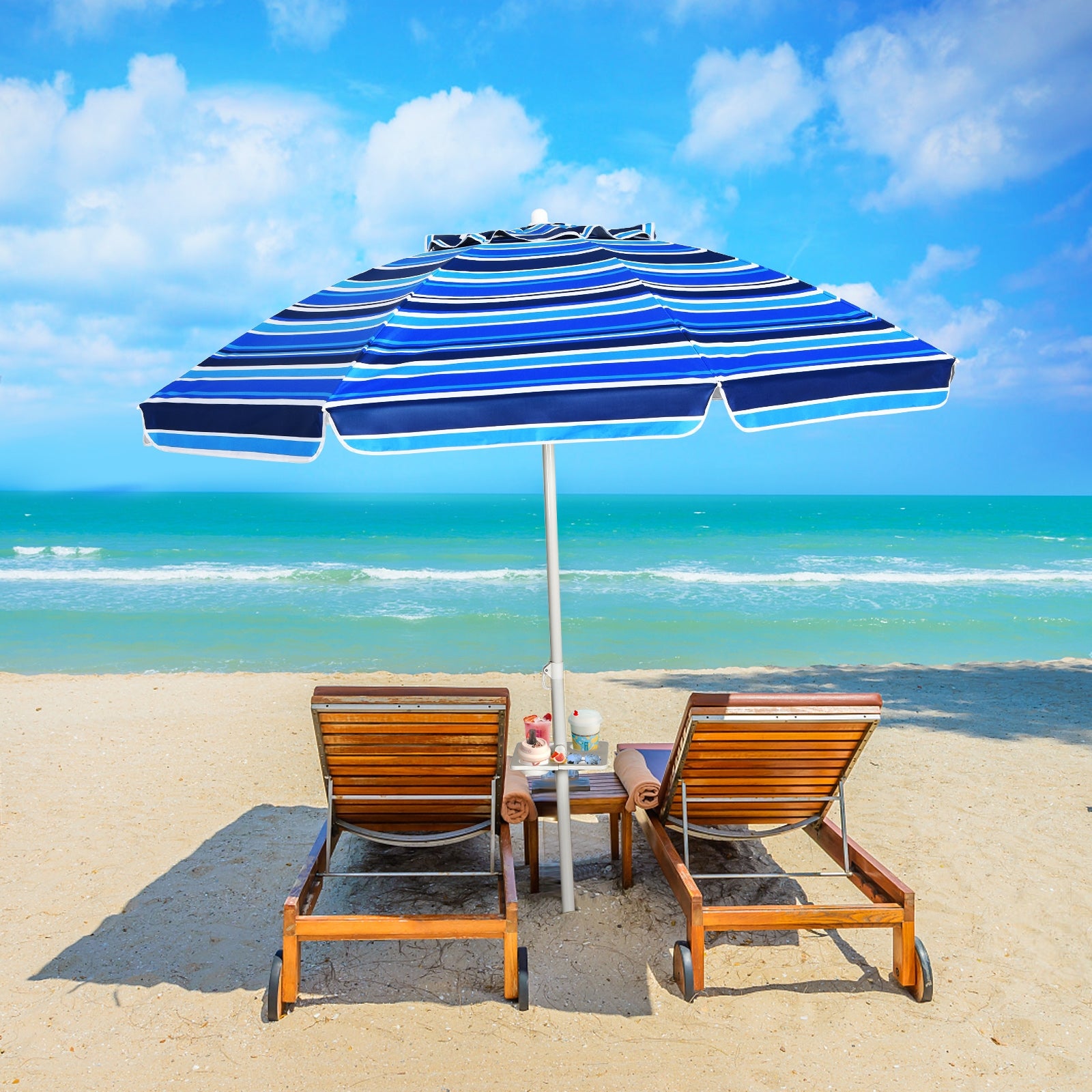 7.2 Feet Portable Outdoor Beach Umbrella with Sand Anchor and Tilt Mechanism for Poolside and Garden, Navy Outdoor Umbrellas at Gallery Canada