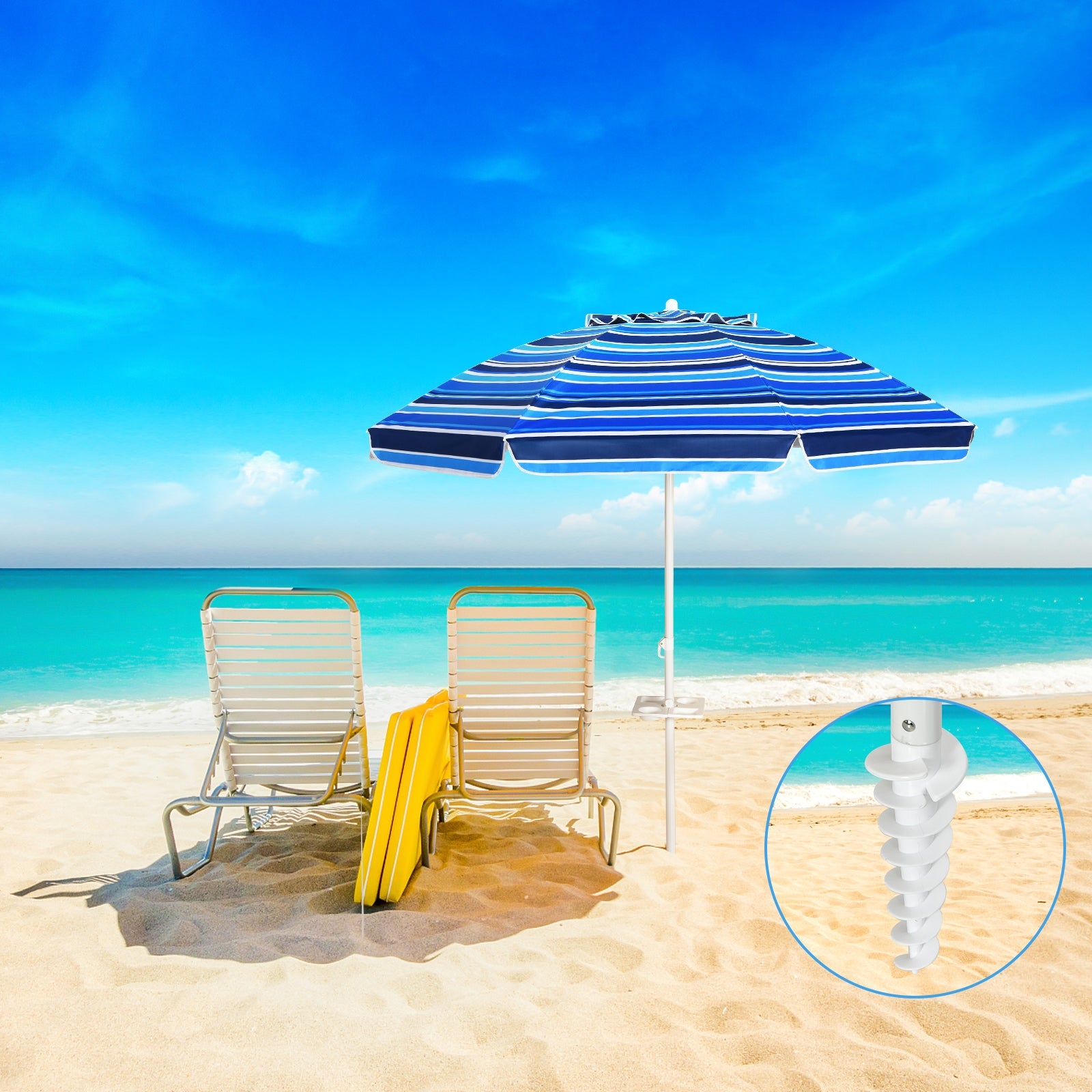 7.2 Feet Portable Outdoor Beach Umbrella with Sand Anchor and Tilt Mechanism for Poolside and Garden, Navy Outdoor Umbrellas at Gallery Canada