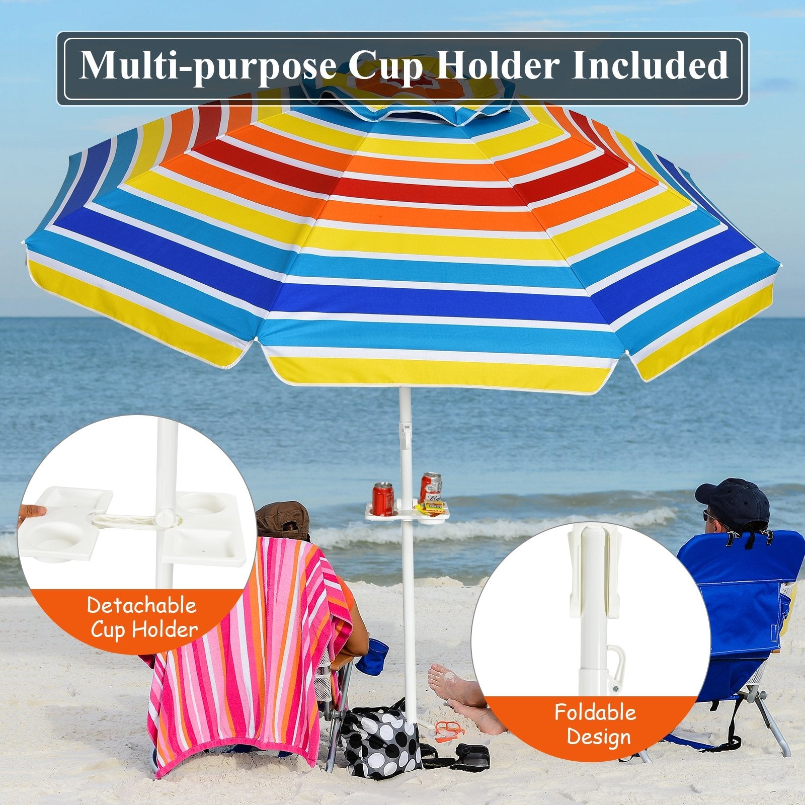 7.2 Feet Portable Outdoor Beach Umbrella with Sand Anchor and Tilt Mechanism for  Poolside and Garden, Multicolor - Gallery Canada