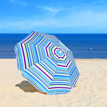 7.2 Feet Portable Outdoor Beach Umbrella with Sand Anchor and Tilt Mechanism, Blue - Gallery Canada