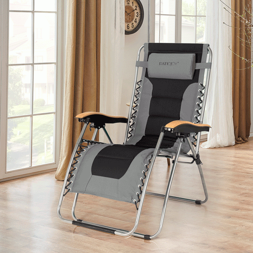 Oversize Folding Adjustable Padded Zero Gravity Lounge Chair, Gray