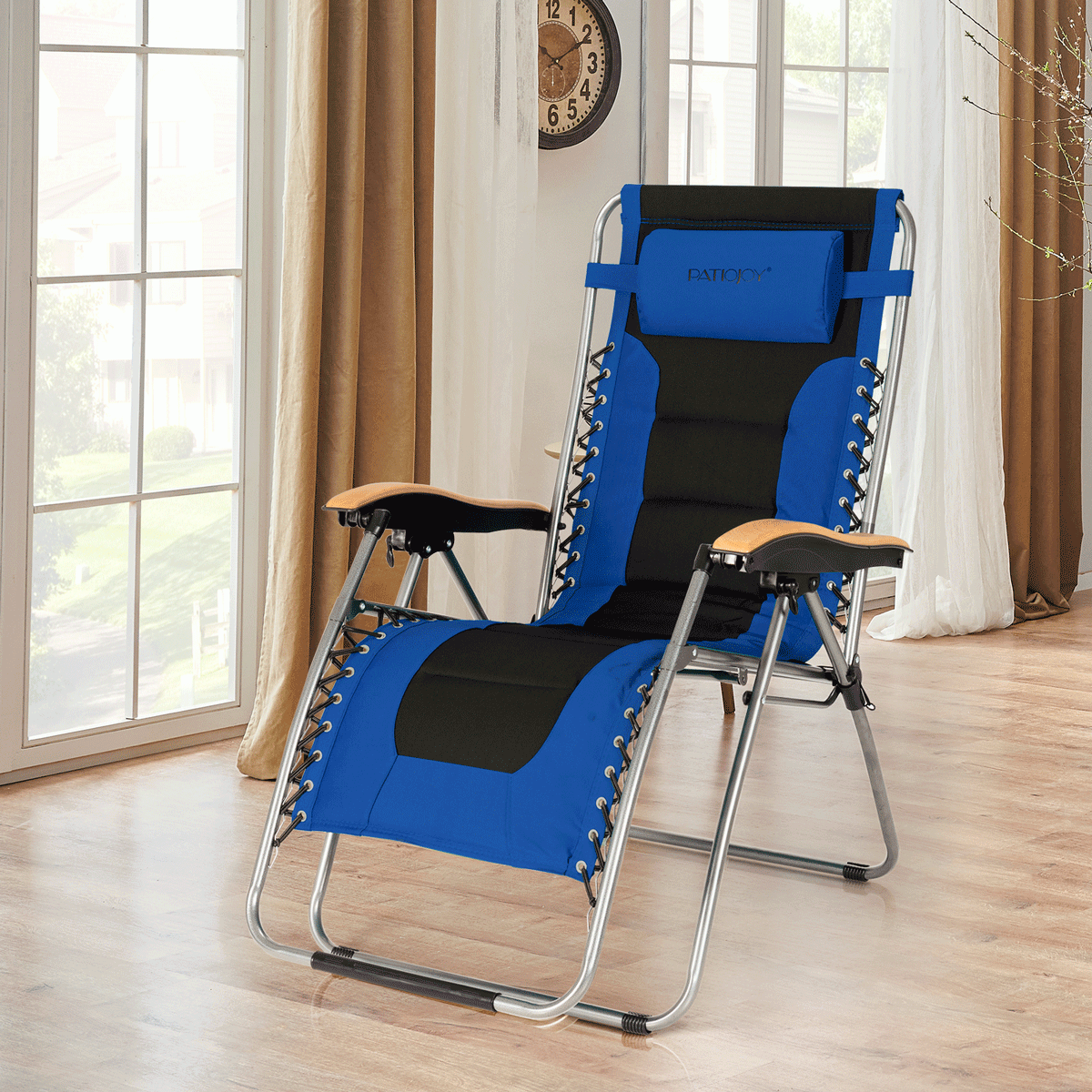 Oversize Folding Adjustable Padded Zero Gravity Lounge Chair, Blue - Gallery Canada