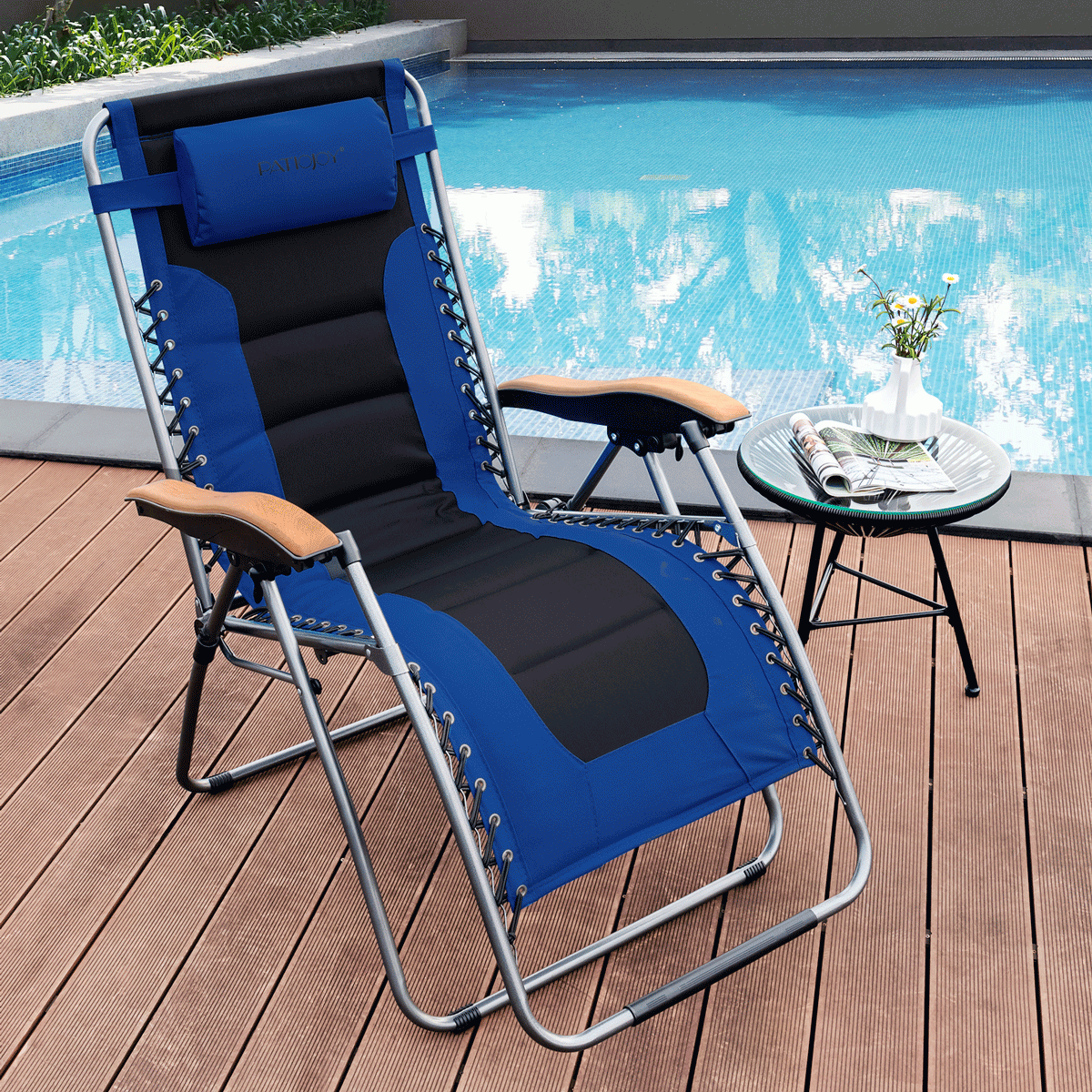 Oversize Folding Adjustable Padded Zero Gravity Lounge Chair, Blue - Gallery Canada