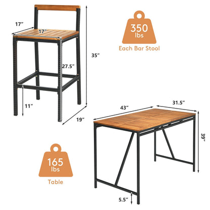 5 Pieces Outdoor Acacia Wood and PE Rattan Bar Set, Brown Patio Bar Furniture   at Gallery Canada