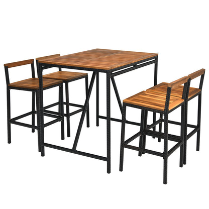 5 Pieces Outdoor Acacia Wood and PE Rattan Bar Set, Brown Patio Bar Furniture   at Gallery Canada