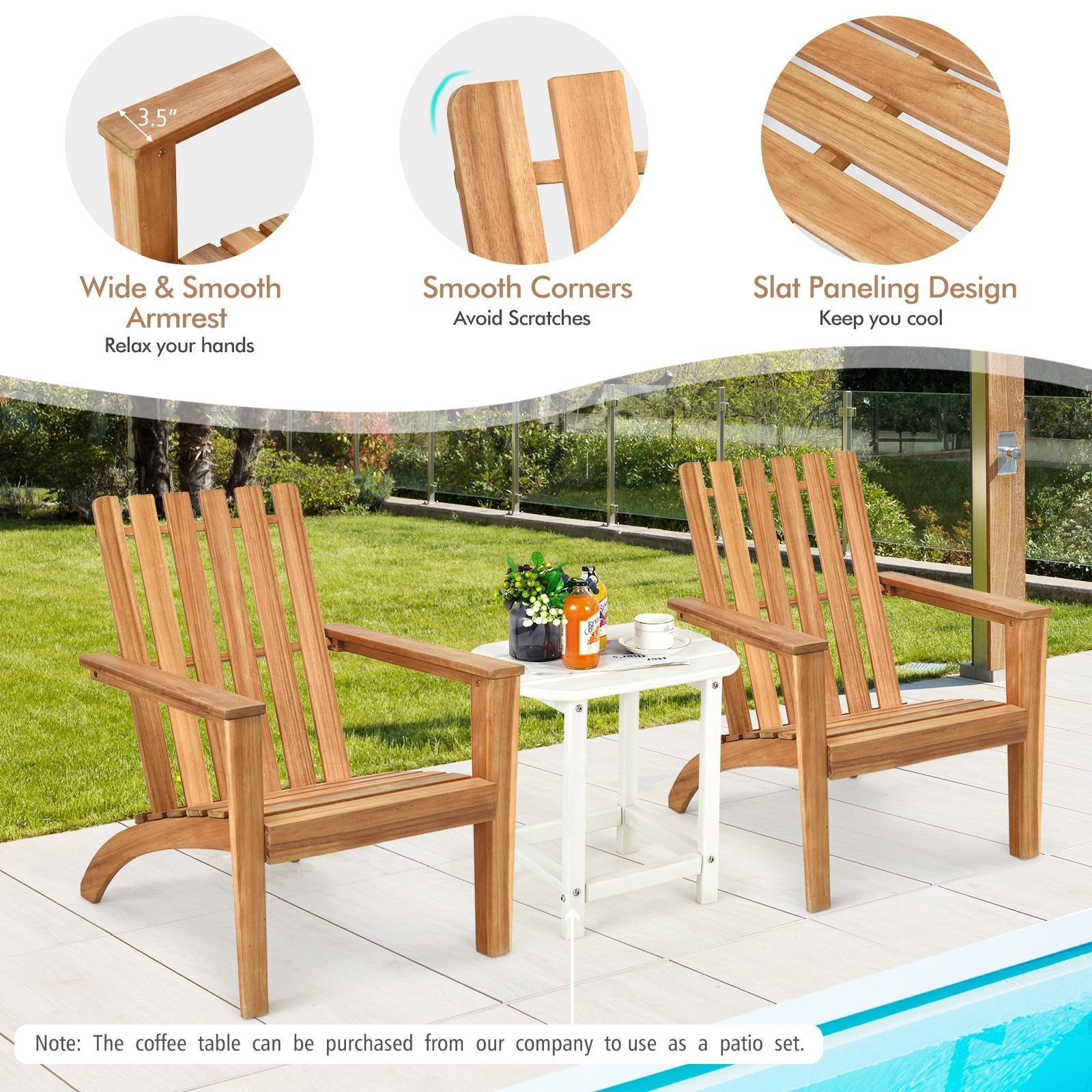 Outdoor Durable Patio Acacia Wood Adirondack Lounge Armchair, Natural Adirondack Chairs   at Gallery Canada