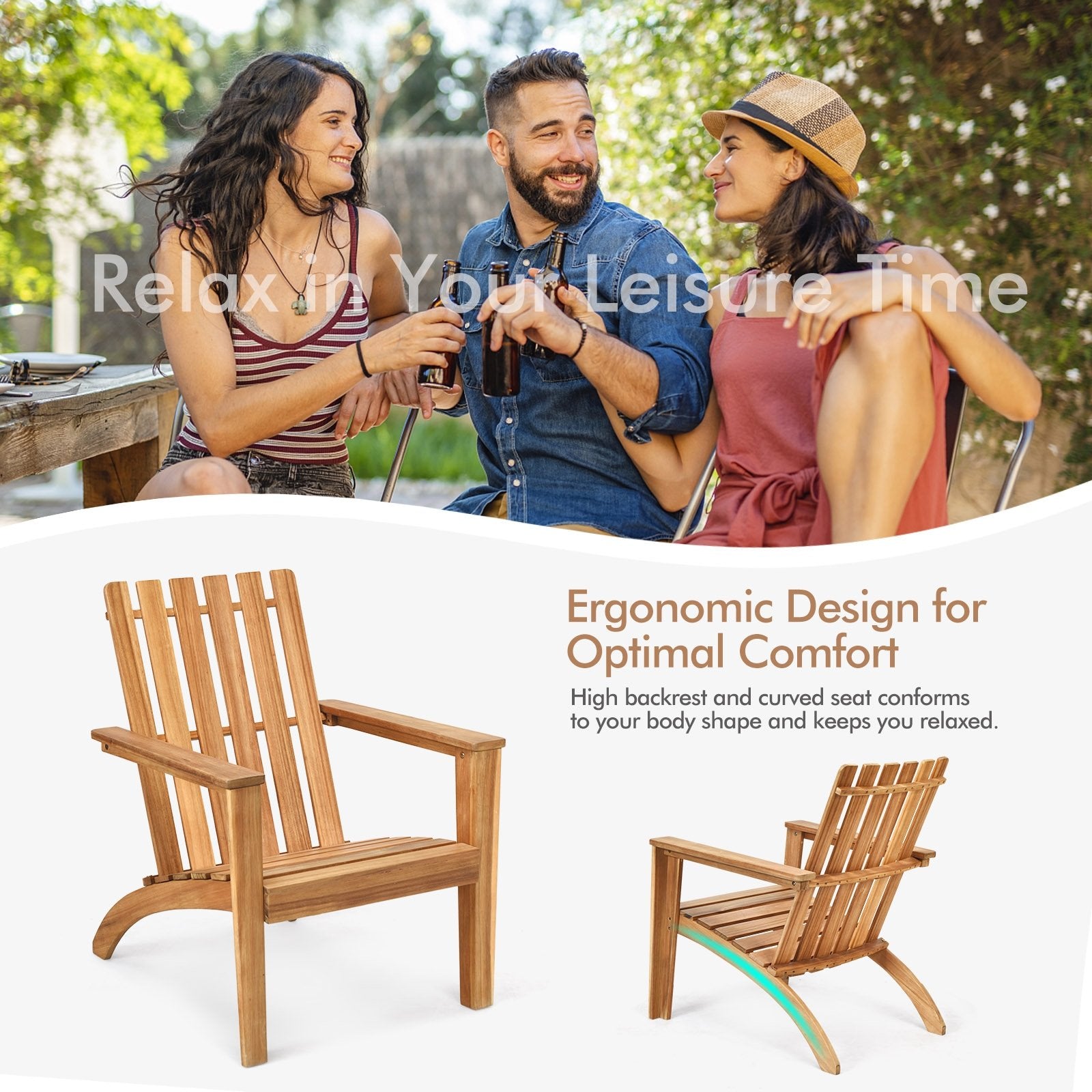 Outdoor Durable Patio Acacia Wood Adirondack Lounge Armchair, Natural Adirondack Chairs   at Gallery Canada