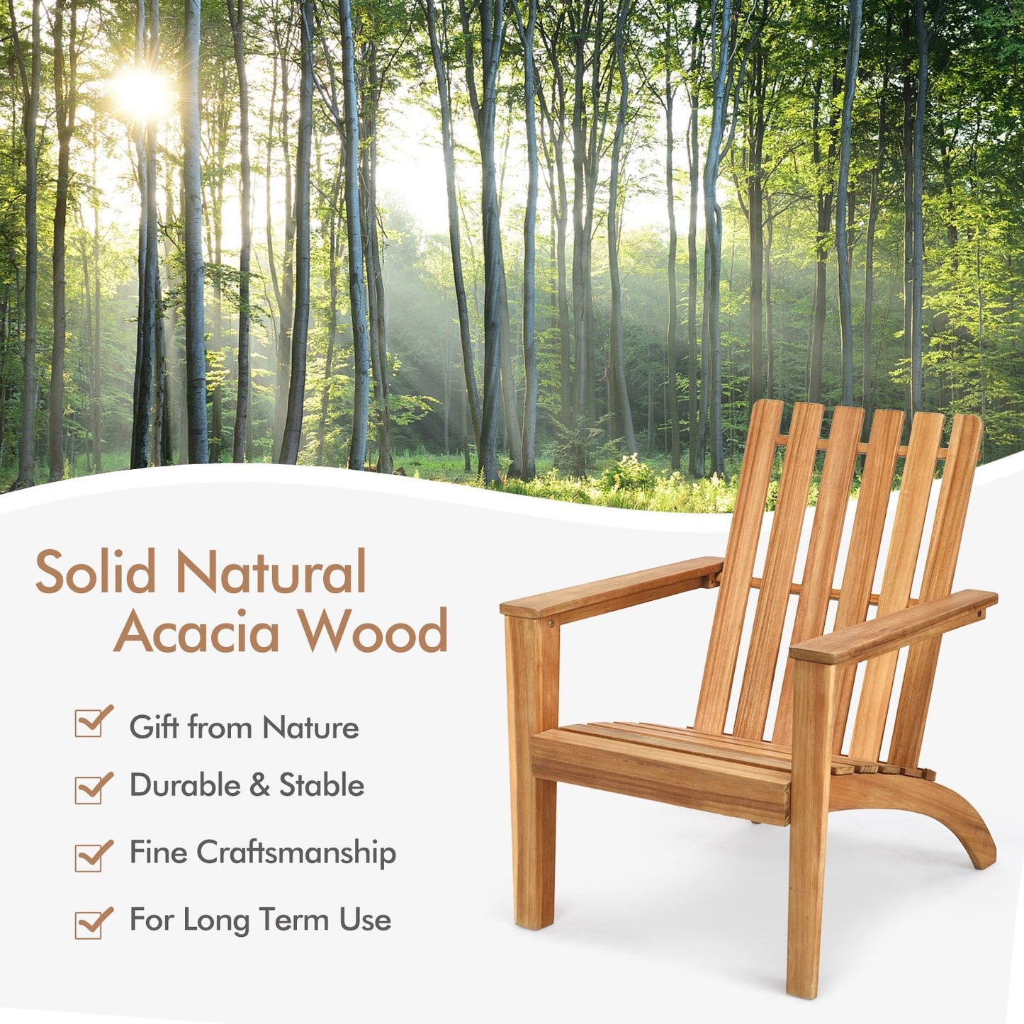 Outdoor Durable Patio Acacia Wood Adirondack Lounge Armchair, Natural Adirondack Chairs   at Gallery Canada