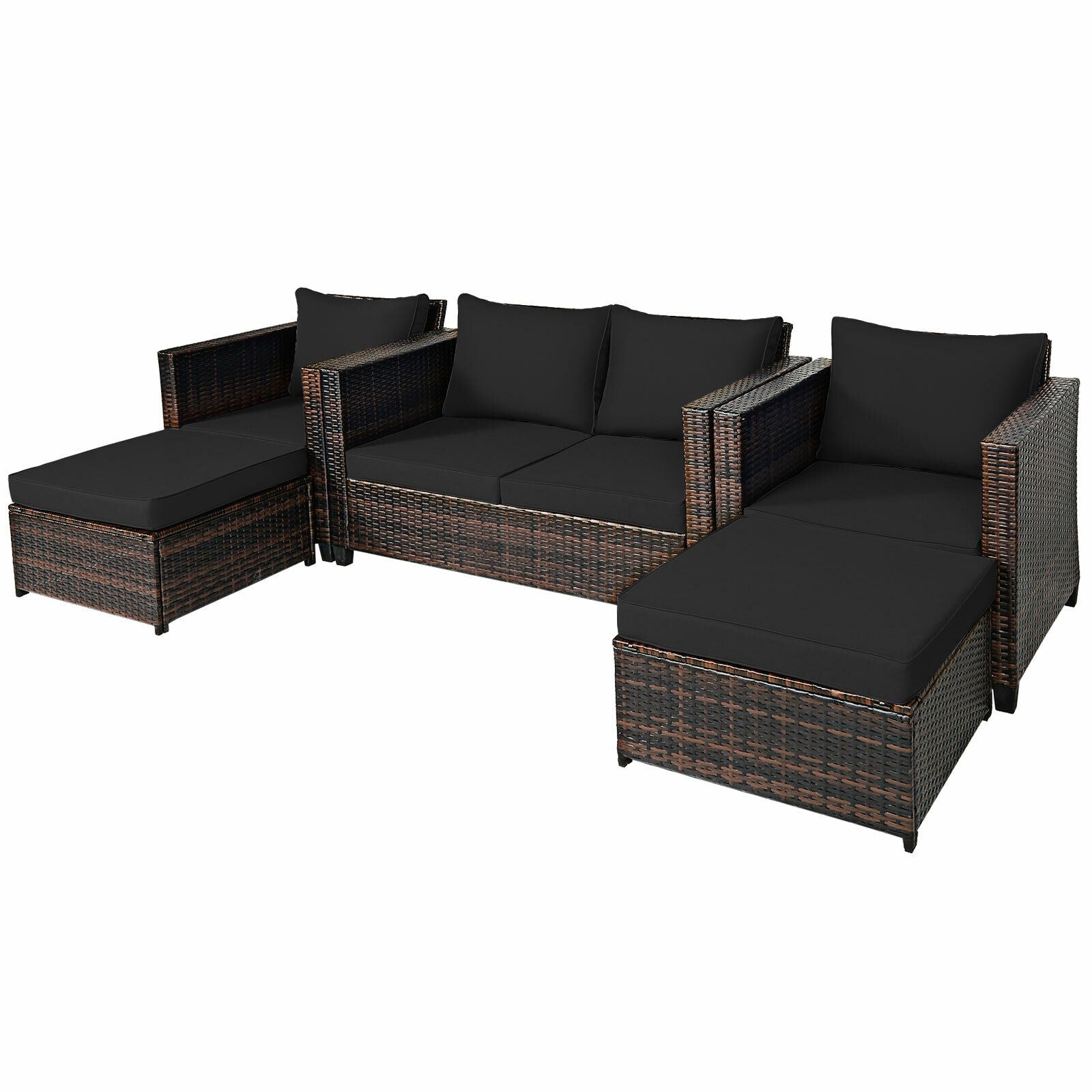 5 Pieces Patio Cushioned Rattan Furniture Set, Black Outdoor Sectionals   at Gallery Canada