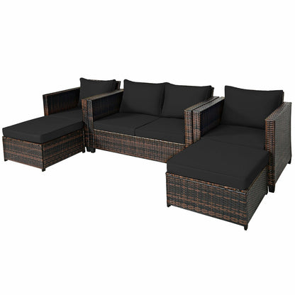 5 Pieces Patio Cushioned Rattan Furniture Set, Black Outdoor Sectionals   at Gallery Canada