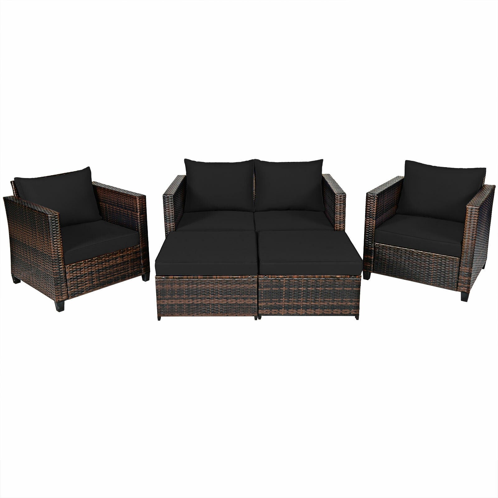 5 Pieces Patio Cushioned Rattan Furniture Set, Black Outdoor Sectionals Black  at Gallery Canada