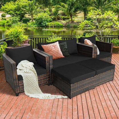 5 Pieces Patio Cushioned Rattan Furniture Set, Black Outdoor Sectionals   at Gallery Canada