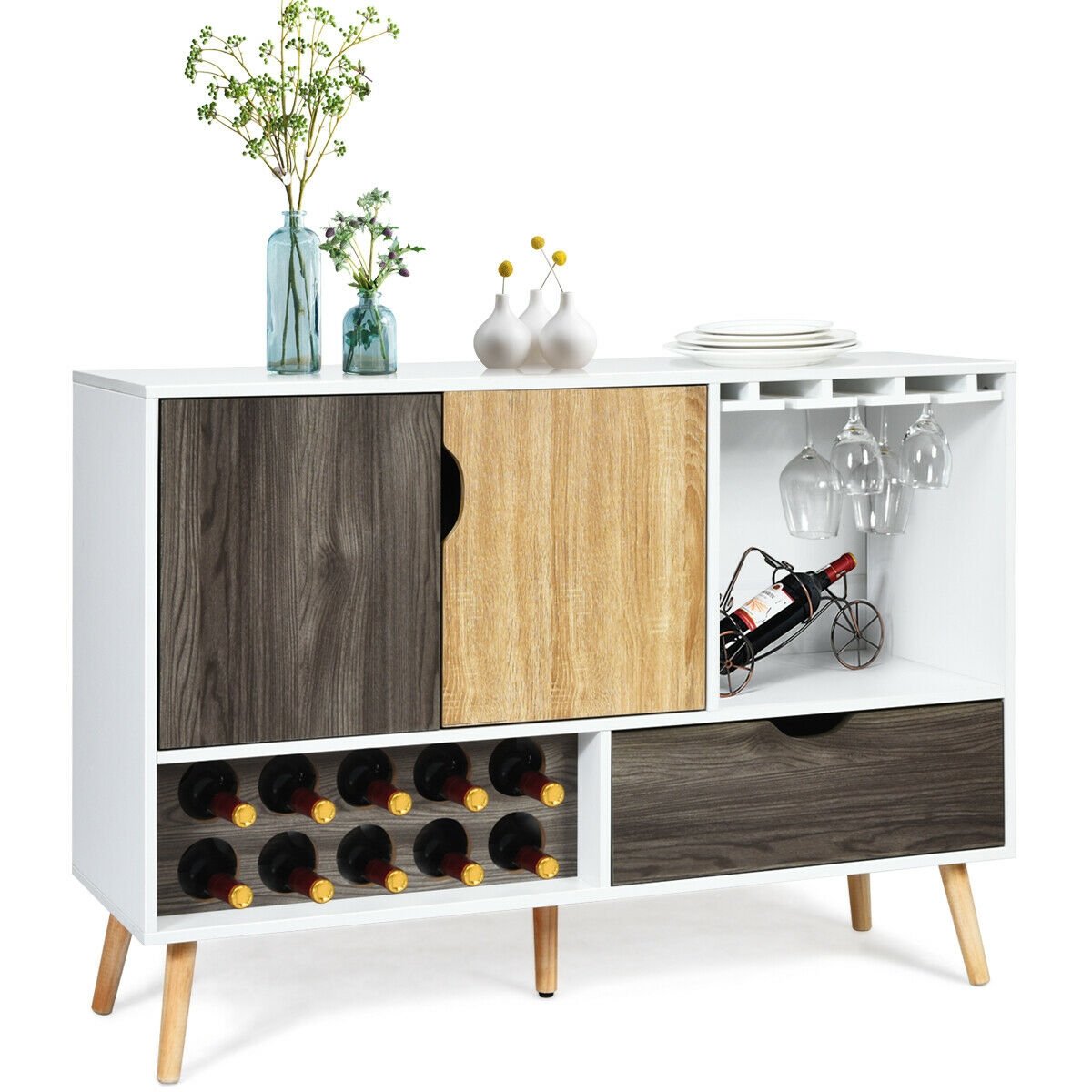 Mid-Century Buffet Sideboard Wooden Storage Cabinet, White Sideboards Cabinets & Buffets   at Gallery Canada