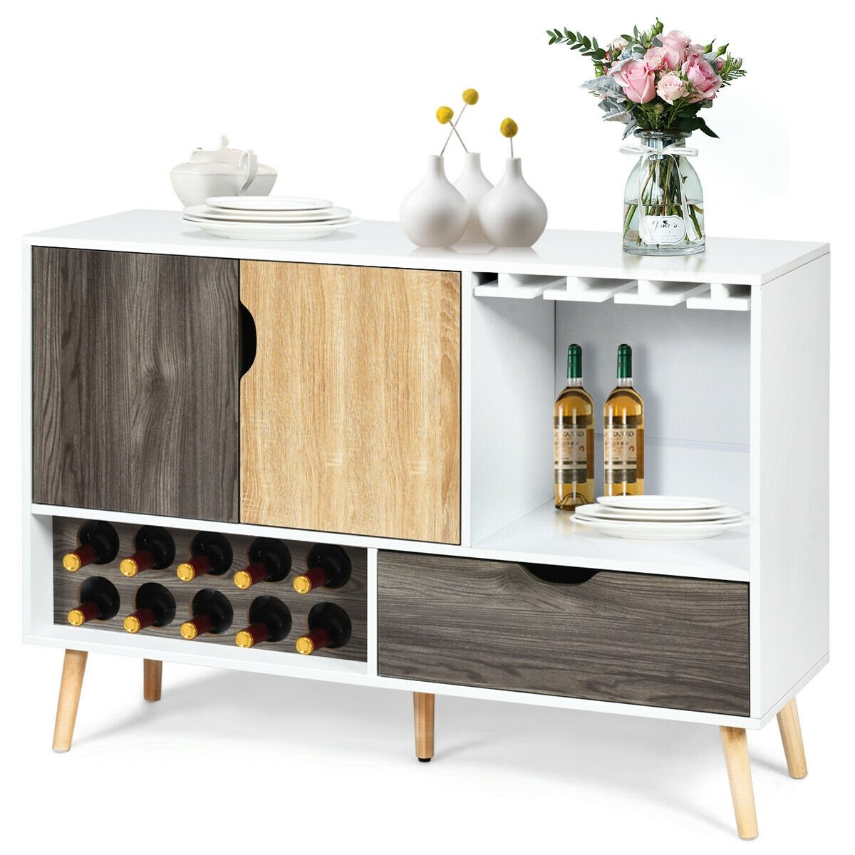 Mid-Century Buffet Sideboard Wooden Storage Cabinet, White Sideboards Cabinets & Buffets   at Gallery Canada