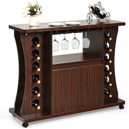 Rolling Buffet Sideboard Wooden Bar Storage Cabinet, Walnut Sideboards Cabinets & Buffets   at Gallery Canada