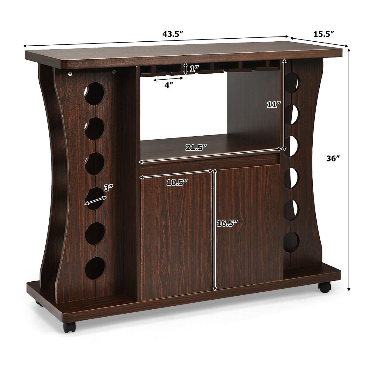 Rolling Buffet Sideboard Wooden Bar Storage Cabinet, Walnut Sideboards Cabinets & Buffets   at Gallery Canada