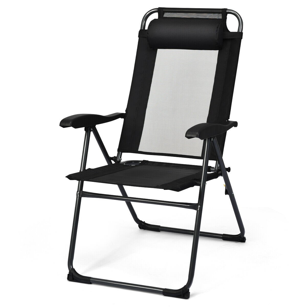 4 Pieces Patio Garden Adjustable Reclining Folding Chairs with Headrest, Black Patio Dining Chairs   at Gallery Canada