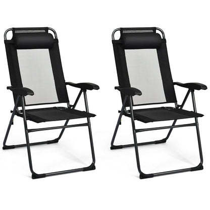 4 Pieces Patio Garden Adjustable Reclining Folding Chairs with Headrest, Black Patio Dining Chairs   at Gallery Canada