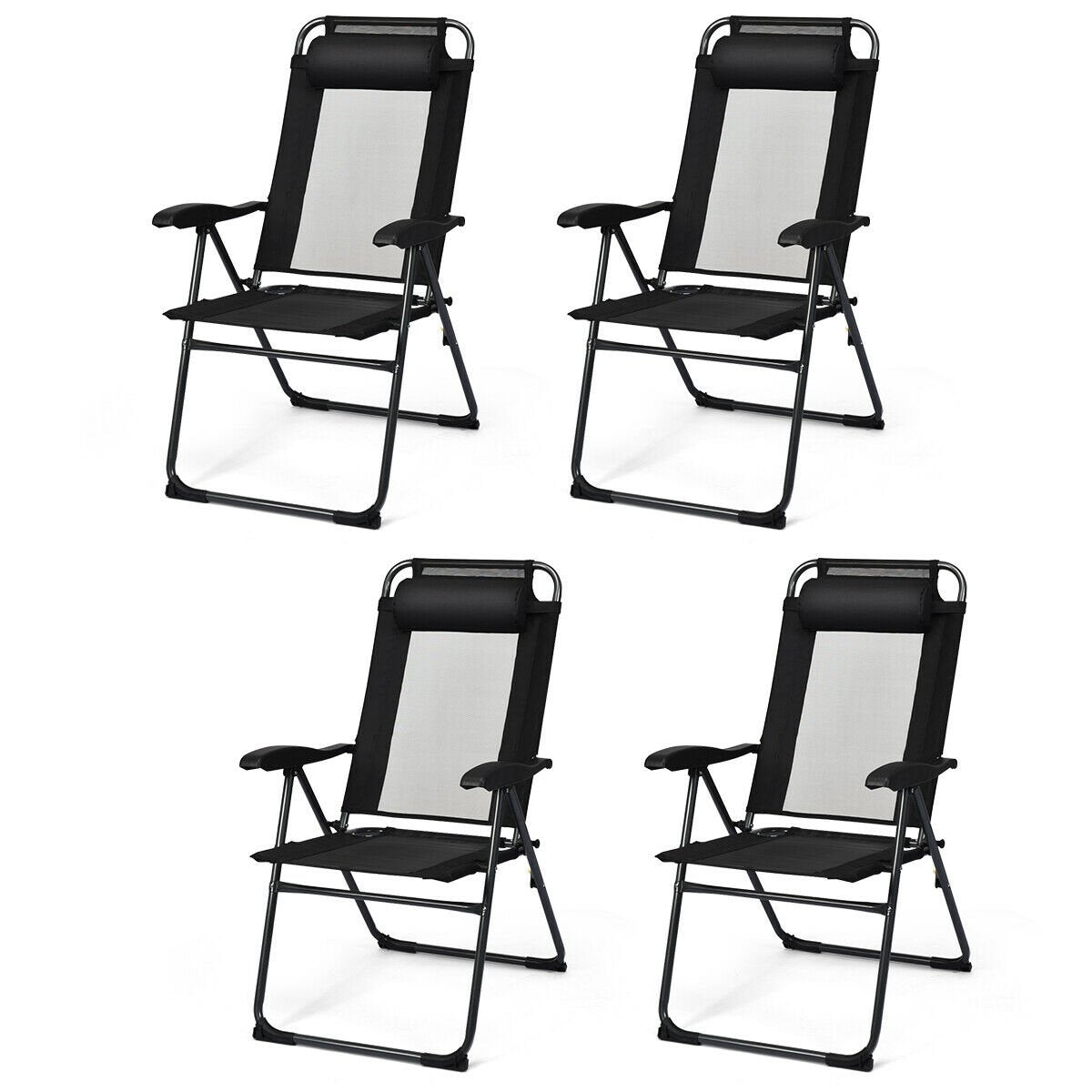 4 Pieces Patio Garden Adjustable Reclining Folding Chairs with Headrest, Black Patio Dining Chairs   at Gallery Canada