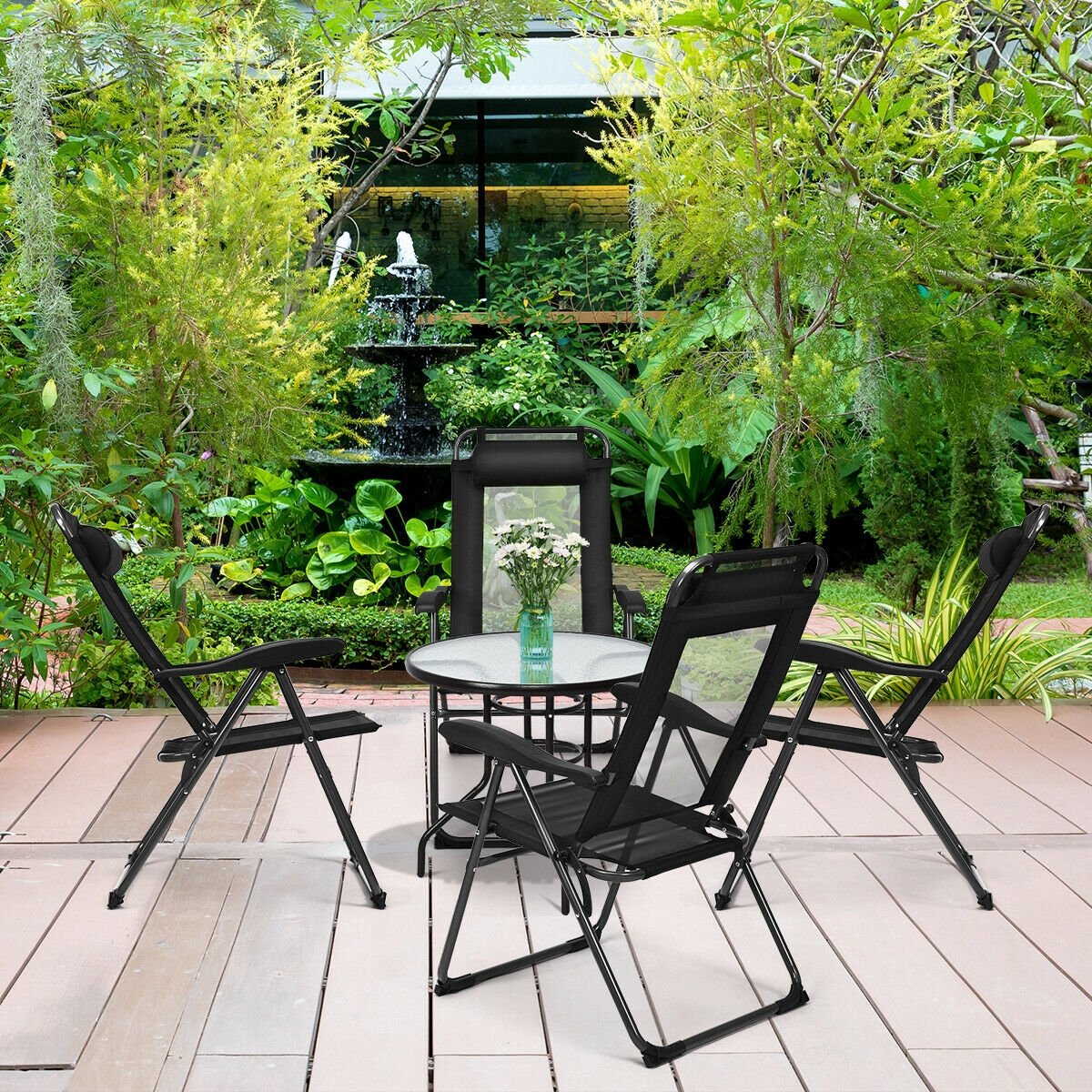 4 Pieces Patio Garden Adjustable Reclining Folding Chairs with Headrest, Black Patio Dining Chairs   at Gallery Canada