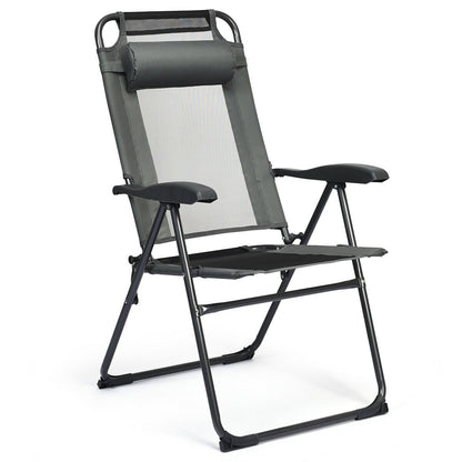 4 Pieces Patio Garden Adjustable Reclining Folding Chairs with Headrest, Gray Patio Dining Chairs   at Gallery Canada