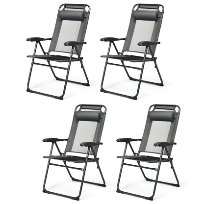 4 Pieces Patio Garden Adjustable Reclining Folding Chairs with Headrest, Gray Patio Dining Chairs   at Gallery Canada