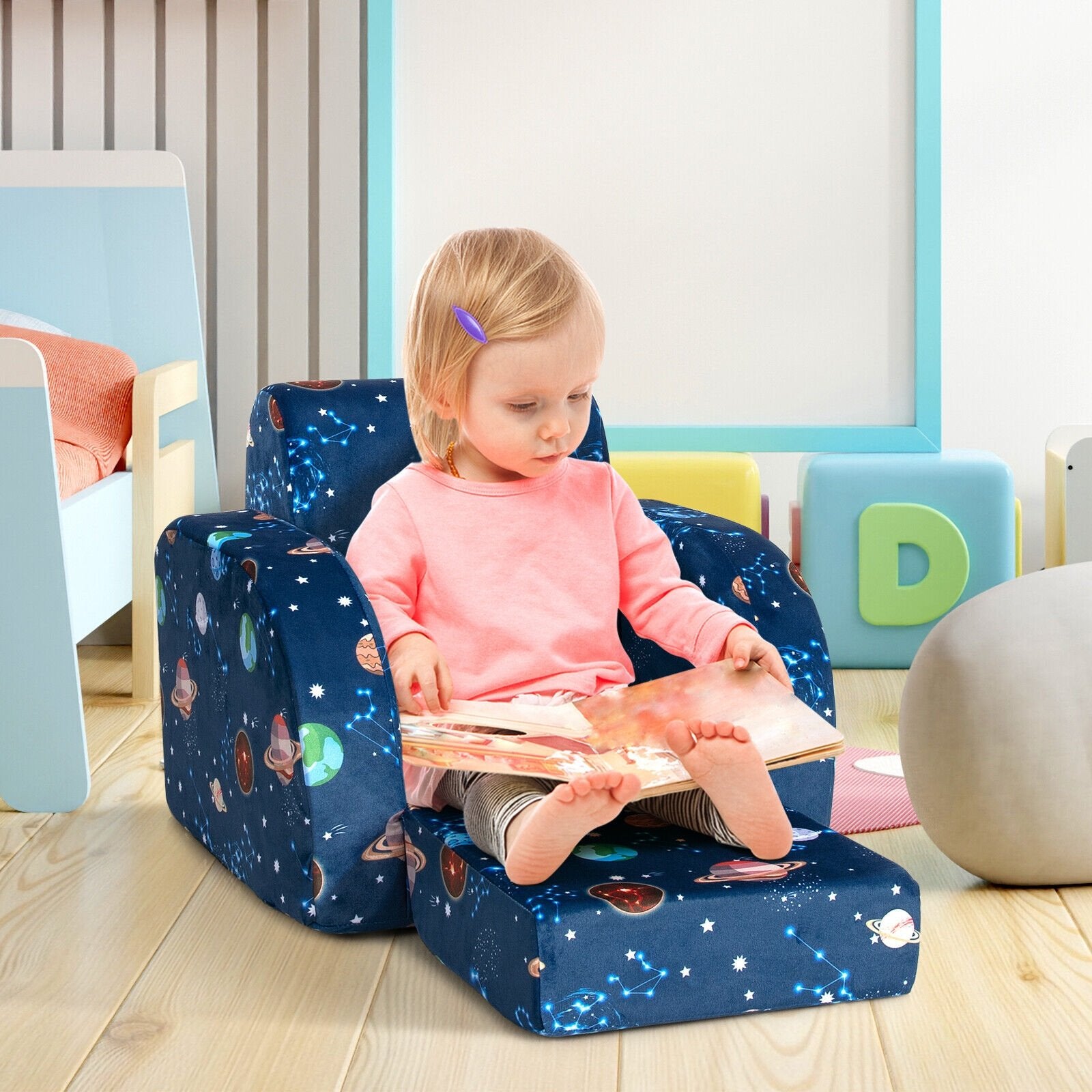 3-in-1 Convertible Kid Sofa Bed Flip-Out Chair Lounger for Toddler, Blue Kids Chairs & Seating   at Gallery Canada