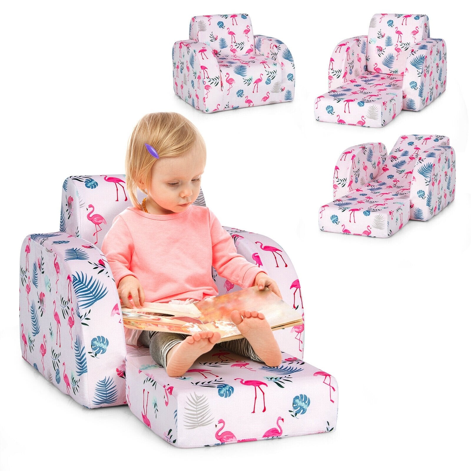 3-in-1 Convertible Kid Sofa Bed Flip-Out Chair Lounger for Toddler, Pink Kids Chairs & Seating   at Gallery Canada