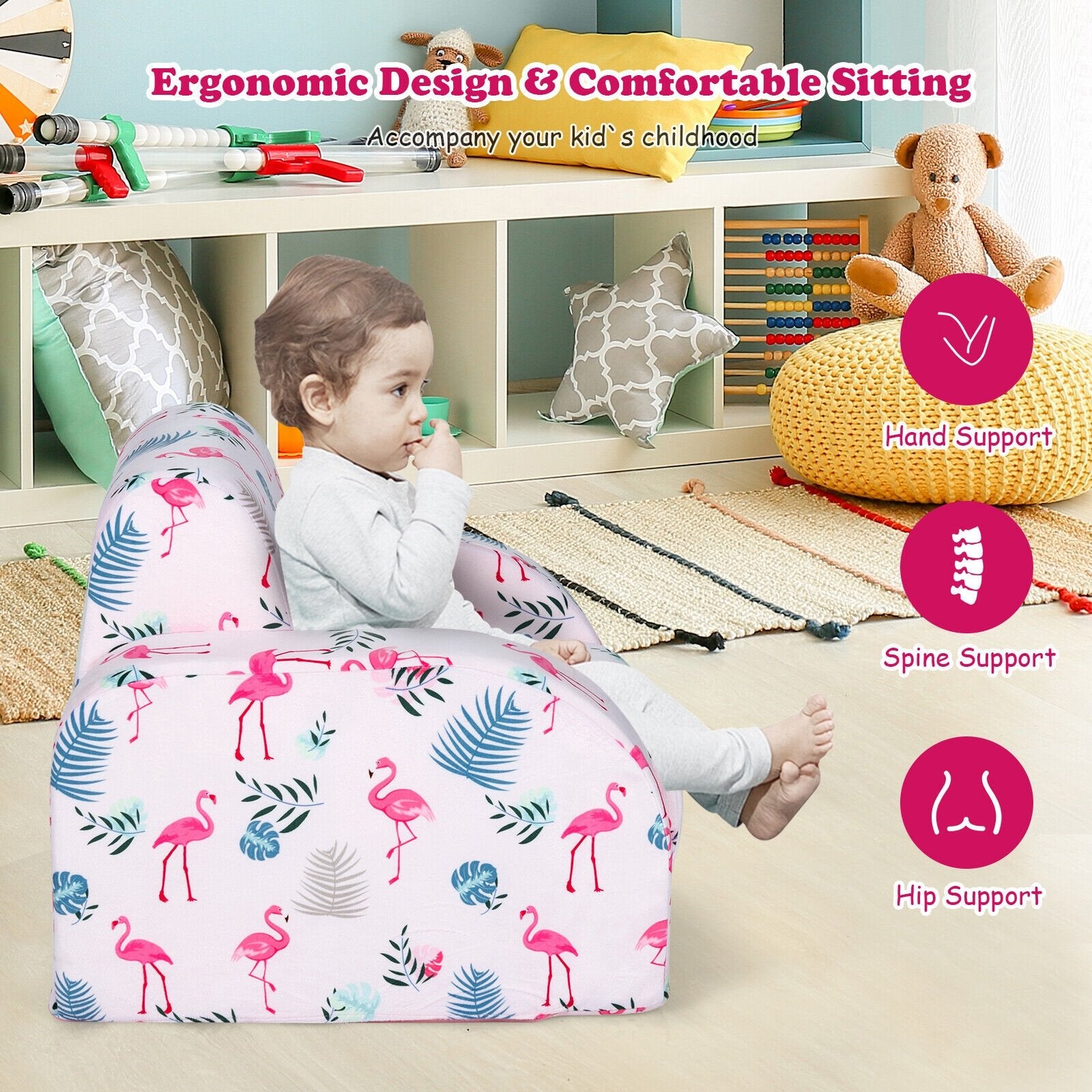 3-in-1 Convertible Kid Sofa Bed Flip-Out Chair Lounger for Toddler, Pink Kids Chairs & Seating   at Gallery Canada