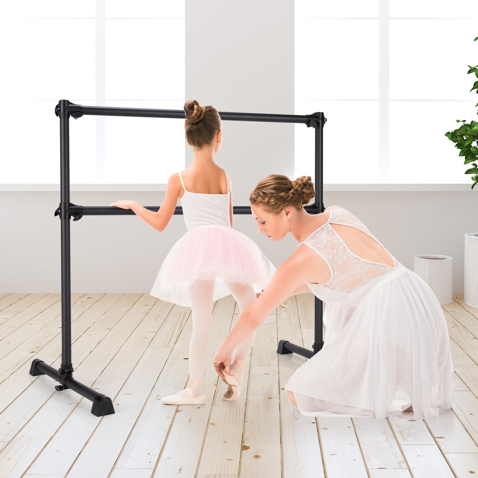 4 Feet Portable Double Freestanding Barre Dancing Stretching, Black Yoga Accessories   at Gallery Canada