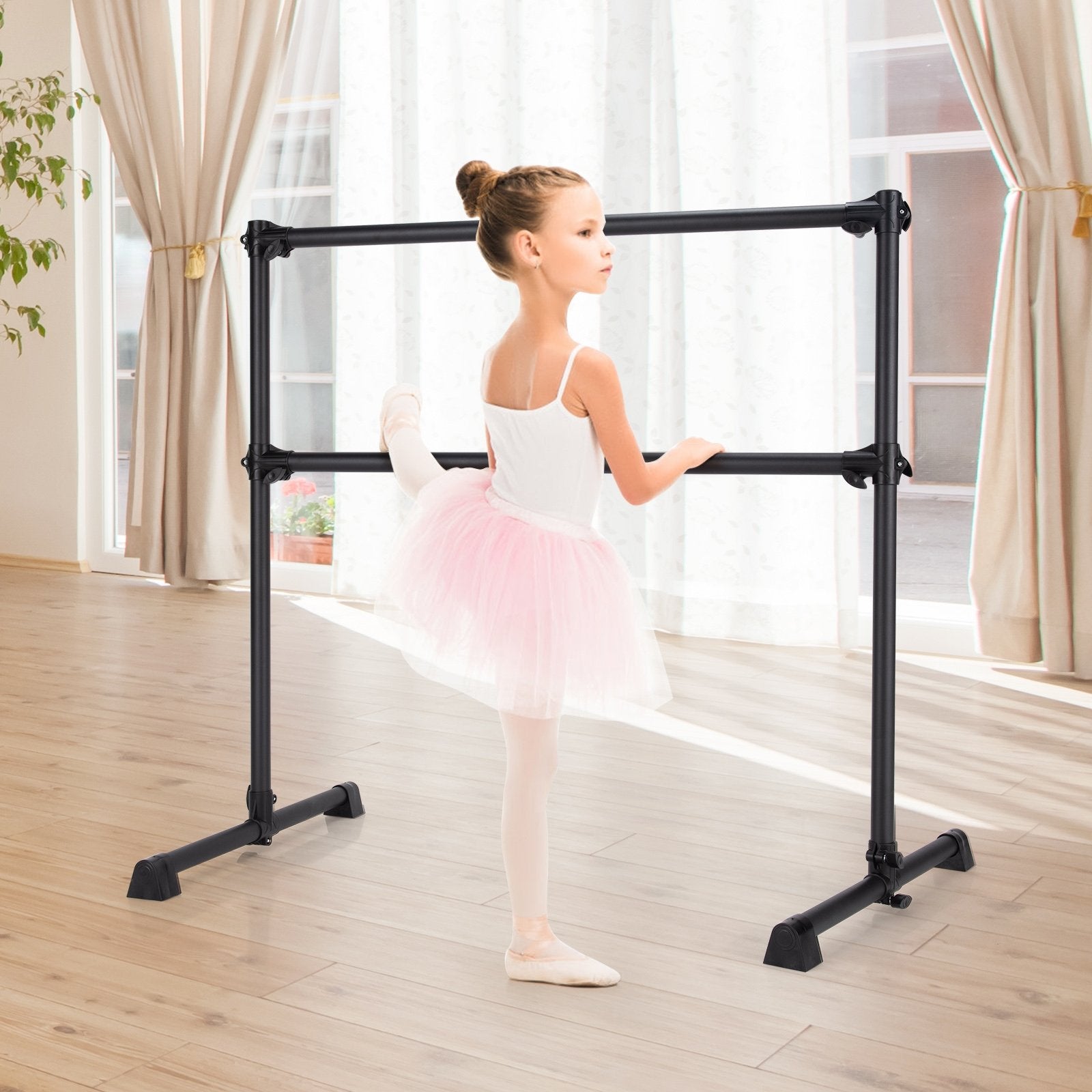 4 Feet Portable Double Freestanding Barre Dancing Stretching, Black Yoga Accessories   at Gallery Canada