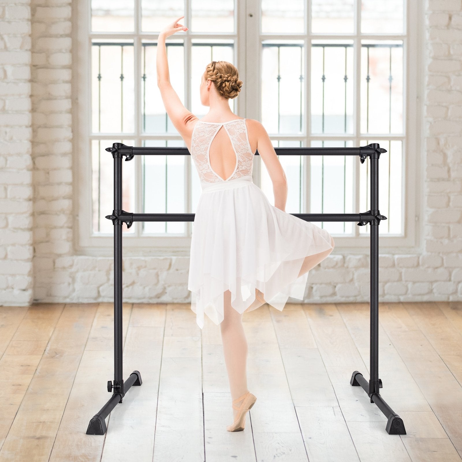 4 Feet Portable Double Freestanding Barre Dancing Stretching, Black Yoga Accessories   at Gallery Canada