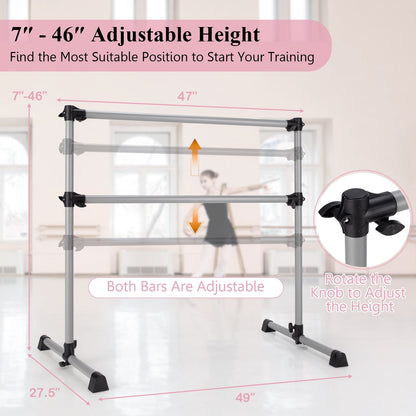 4 Feet Portable Double Freestanding Barre Dancing Stretching, Silver Yoga Accessories   at Gallery Canada