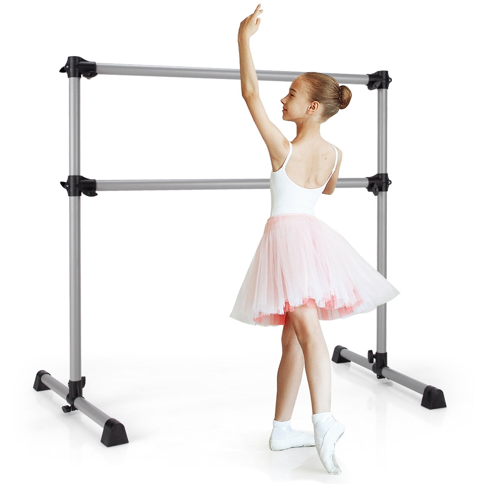 4 Feet Portable Double Freestanding Barre Dancing Stretching, Silver Yoga Accessories   at Gallery Canada